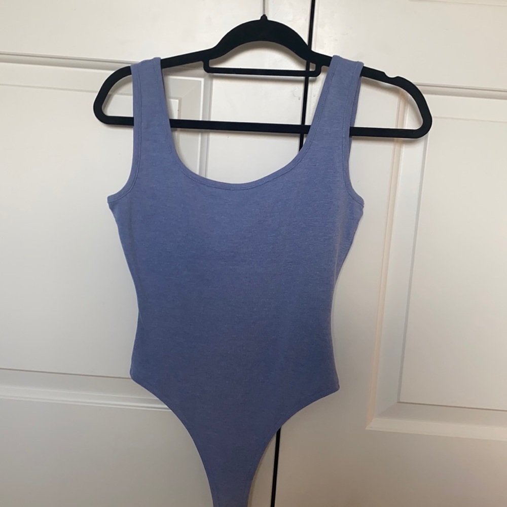 Blue open back bodysuit